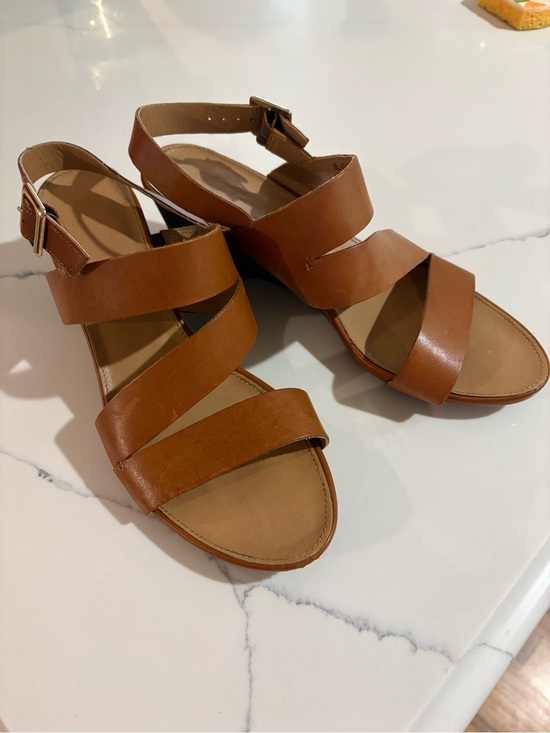 Franco Sarto Shoes - Franco Sarto Women's Tan Strappy Buckle Wedge Sandals
